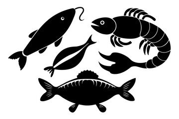 Silhouettes of Various Fish and Sea Creatures