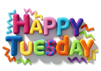 Fototapeta premium Dynamic 3D Crochet “Happy Tuesday” with Zigzag Patterns