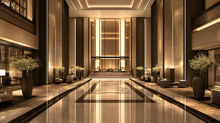 Stylish hotel lobby featuring a large indoor plant providing freshness and vibrancy to the space