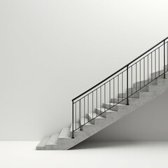 Minimal Concrete Staircase with Black Railing in Modern Interior – Clean Architectural Design with White Wall and Geometric Structure