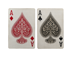 Playing cards showdown red and black aces view artistic concept isolated on transparent background, png