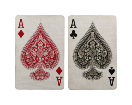 Playing cards showdown red and black aces view artistic concept isolated on transparent background, png