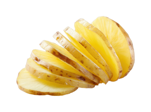 Sliced potatoes for cooking kitchen food bright lighting culinary concept isolated on transparent background, png