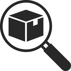 Magnifying glass searching for package to represent parcel tracking, delivery status, and shipping inspection.