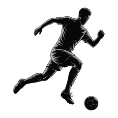 Naklejka premium Dynamic Black and White Soccer Player Silhouette Illustration