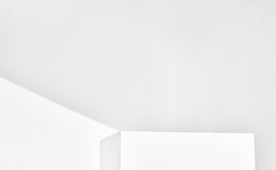 empty isolated white clean simple plaster block base and ceramic square cube stand with shadow on desktop tabletop display background