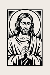 Minimalist Black and White Woodcut of Jesus Christ