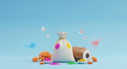 Minimalist Gulal Pouch Scene with Copy Space Area