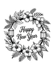 Elegant Black and White Floral Wreath for New Year