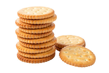 Stack of round crackers isolated on transparent background