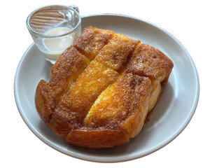 Isolated Toast with Condensed Milk on Plate – Transparent Background
