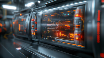 Futuristic control panel with glowing orange interface