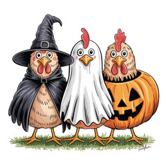 Playful Halloween Chickens in Whimsical Costumes