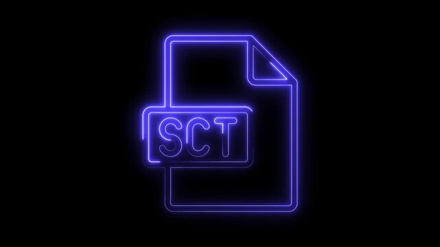 Glowing blue neon S C T file icon isolated on black background futuristic digital technology symbol vibrant