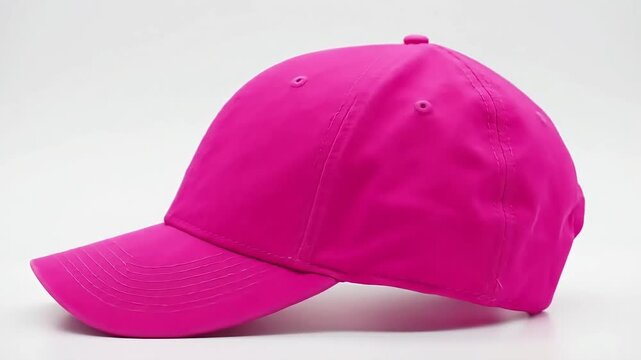 Bright Pink Baseball Cap on White Background Studio Shot Details