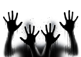 Silhouetted hands reaching out with dripping paint effect on a white background