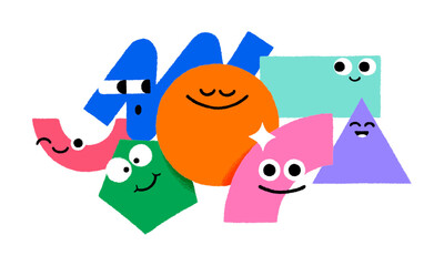 Cute funny geometric shapes isolated on transparent background