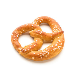 Tasty salted pretzel on white background
