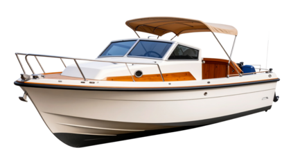 Small wooden or fiberglass boat isolated on a transparent background (PNG format)