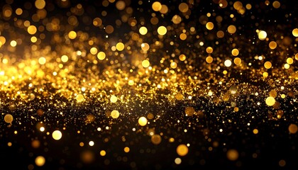 Golden glitter sparkles on black background
