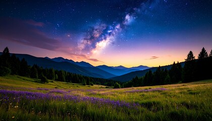 Night sky over a mountain meadow
