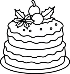 Delicious two layered christmas cake line art vector