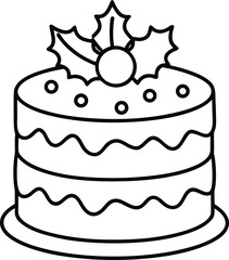 Delicious christmas cake line art vector illustration
