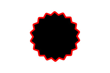 Red spiked badge outline with starburst edges on black background. Vector frame for labels, promotions, or achievement highlights.