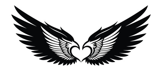 Vector illustration of black wings forming heart isolated on white background