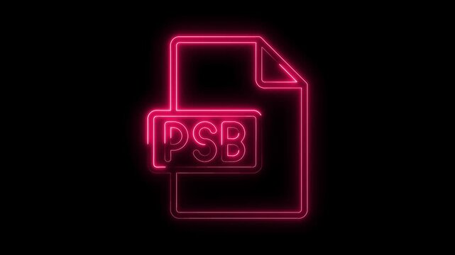 Glowing neon pink P S B file icon animation isolated on black background futuristic digital technology