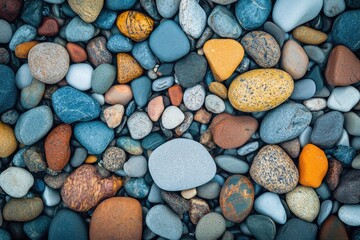Colorful pebbles densely packed on a beach