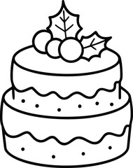 Delicious two layered christmas cake line art vector