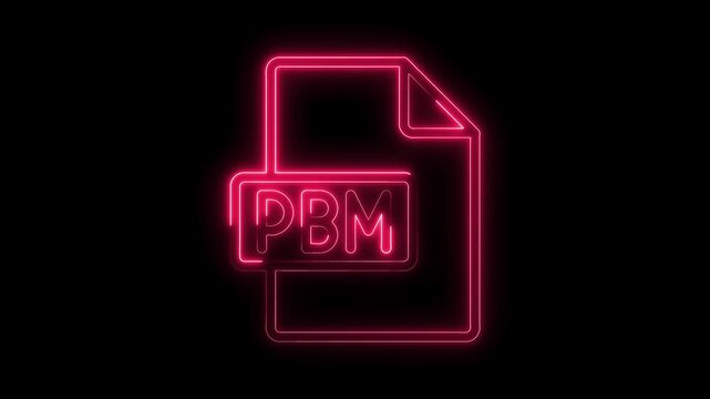Glowing neon P B M file icon with transparent background vibrant pink light symbol for digital technology