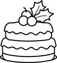 Delicious two layered christmas cake line art vector