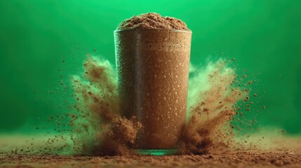 Floating beverage ingredient with premium chocolate drink and cocoa powder explosion, decadent dessert indulgence and rich flavor captured in high-speed motion for beverage branding, lifestyle