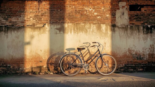 Second Hand Marketplace. Micromobility Bikepacking Sustainable travel ebikes Platonic love Squarespace designer Ridepanda co-living Togetherall Hoplr Vintage black bicycle leaning on brick wall w - Powered by Adobe