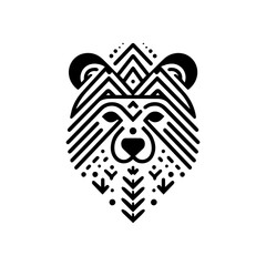 Minimalist tribal bear head mask with mountain