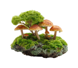 Mushroom growth on mossy terrain nature scene artistic display view enchanted forest isolated on transparent background, png
