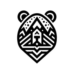 Obraz premium Minimalist tribal bear head mask with mountain