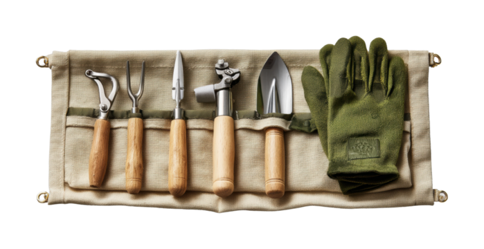 Gardening tools display home garden product natural light horticulture isolated on transparent background, png