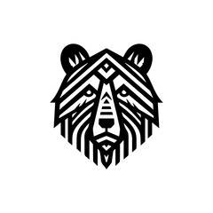 Minimalist tribal bear head mask with mountain