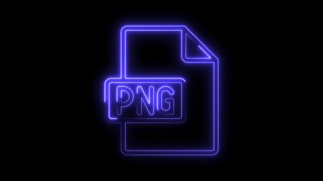 Glowing neon P N G file icon with transparent background and vibrant blue light effect representing digital