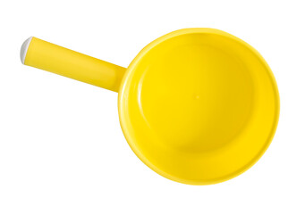 Top view of yellow bowl with handle isolated with clipping path in png file format