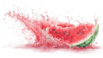 Watermelon slice with juice splash
