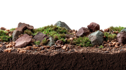 Layered Earth: An artistic cross-section of the earth's layers, with rock, soil, and lush green moss, offering a striking visual of our planet's foundations.
