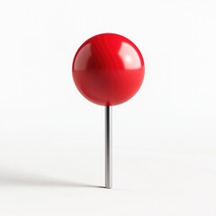 Single red sphere pushpin on white background