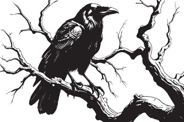 Mystical Raven on a Bare Branch"