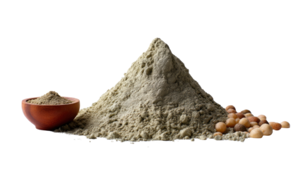 Flour and grain: A visual display of finely milled flour, accompanied by grain, in a rustic bowl, embodying simplicity and the essence of organic nutrition.