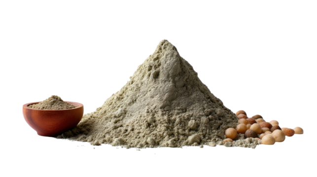 Flour and grain: A visual display of finely milled flour, accompanied by grain, in a rustic bowl, embodying simplicity and the essence of organic nutrition.