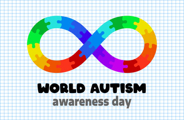 World Autism Awareness Day. Vector isolated on blue square grid with white background.